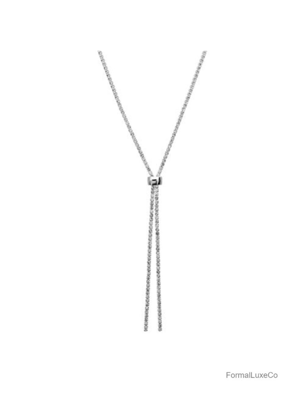 Rhinestone Y Necklace with Adjustable Slider - Sterling Silver Plated - Women's